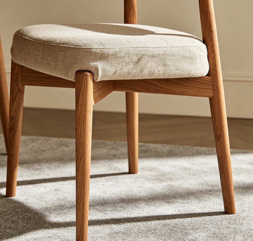 Linen Blend Modern Dining Chair with Oak Frame